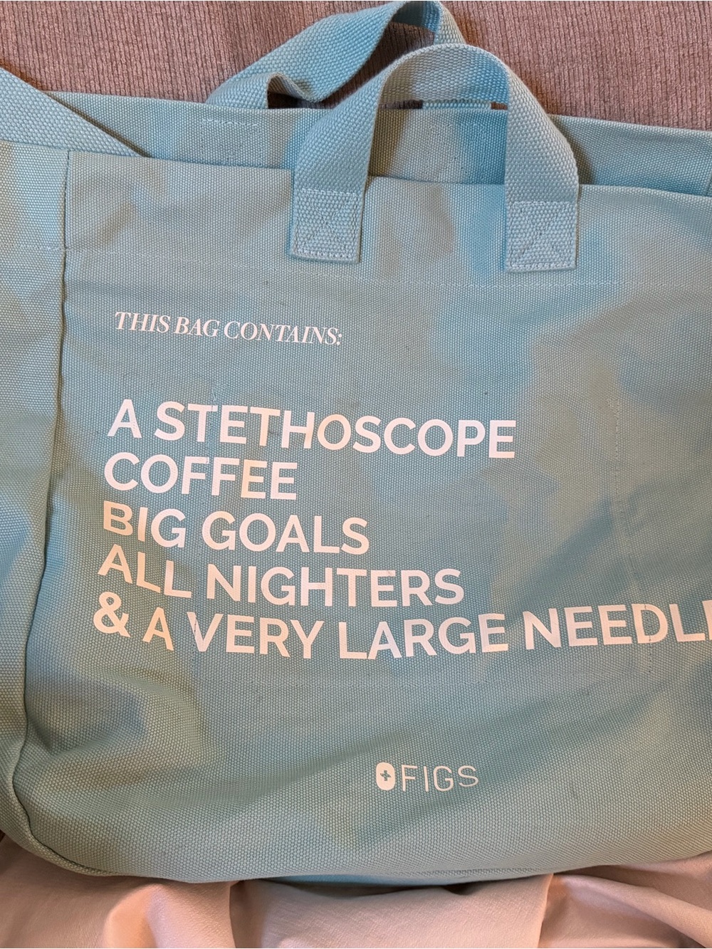 Figs Men’s Light Blue Canvas Duffel Bag with White Text